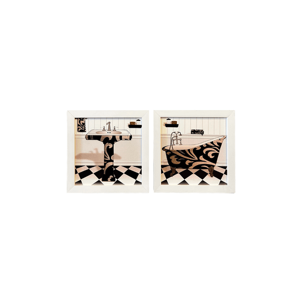 Dupla de Quadro 20x20 EUA - TOILETTE ARABESCO - Moldura Branca