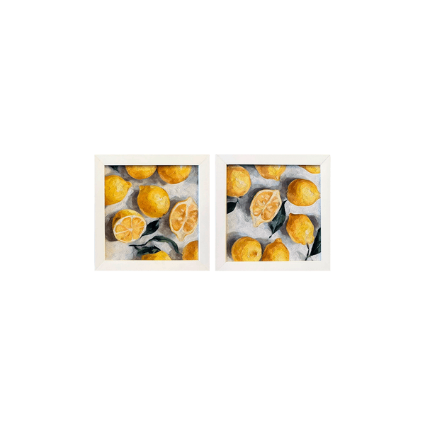 Dupla Quadro 20x20 Limão Siciliano - Moldura Branca