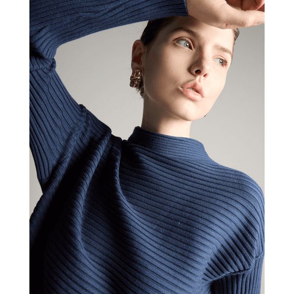 Blusa Basic Soul Canelada Gola Alta Azul Noturno