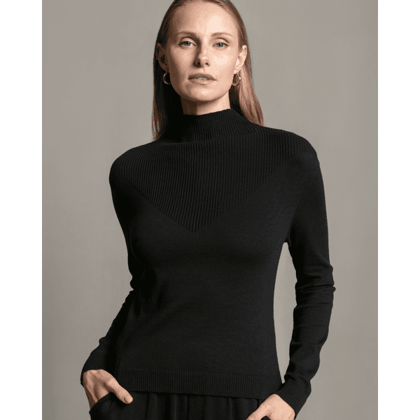 Blusa Básica Canelada V Algodão Preto