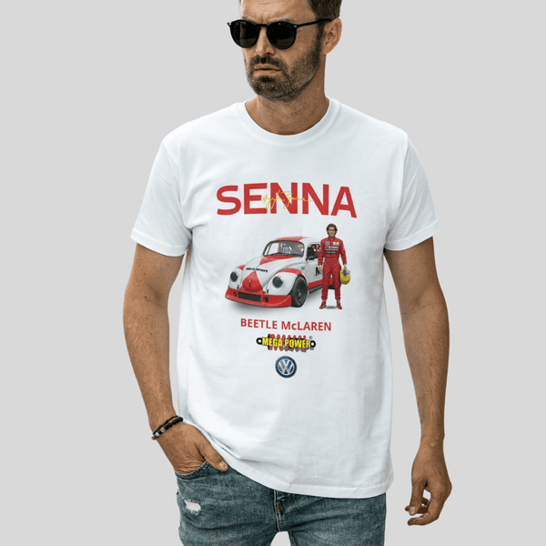 Camiseta Branca Unissex Mega Power - Ayrton Senna - Beetle McLaren