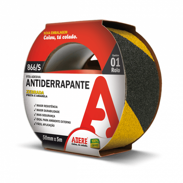 FITA ANTIDERRAPANTE ZEBRADA PRETA E AMARELA ADERE 50MM X 5M