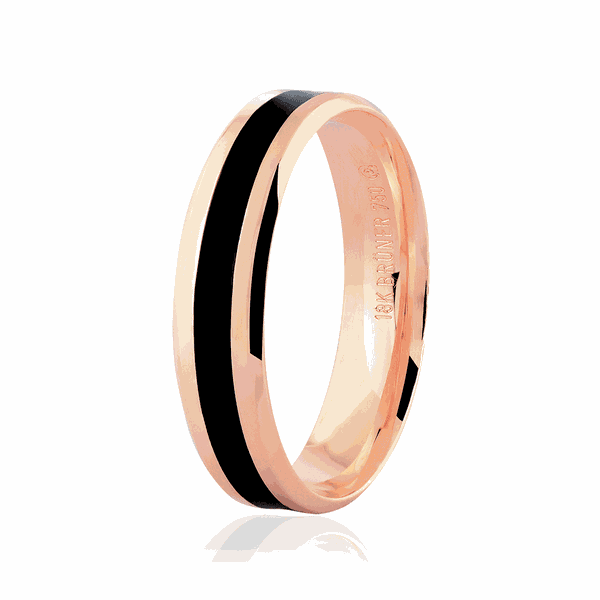 Aliança de Ouro Rosé 18K com Detalhe Pigmentado Negro 5mm