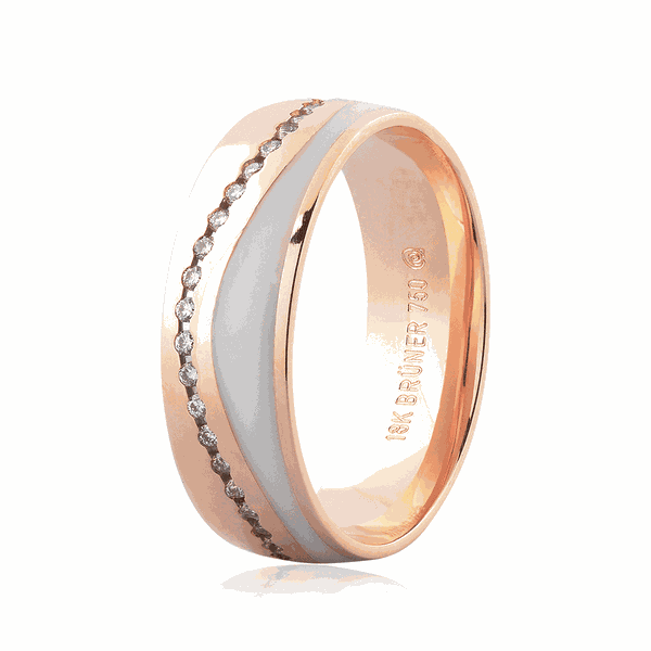 Aliança de Ouro Rosé 18K com Brilhante e Detalhe em Pigmento 6mm