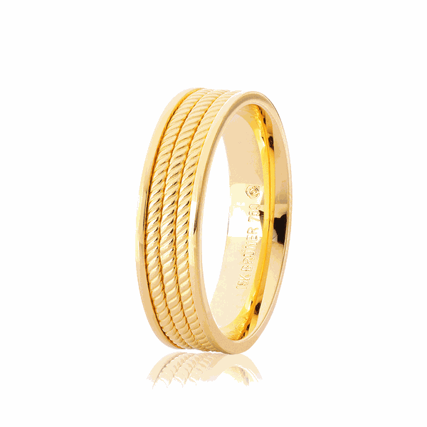 Aliança de Ouro Amarelo 18K Trabalhada 5,5mm Anatômica - 75.... - MICHELETTI JOIAS