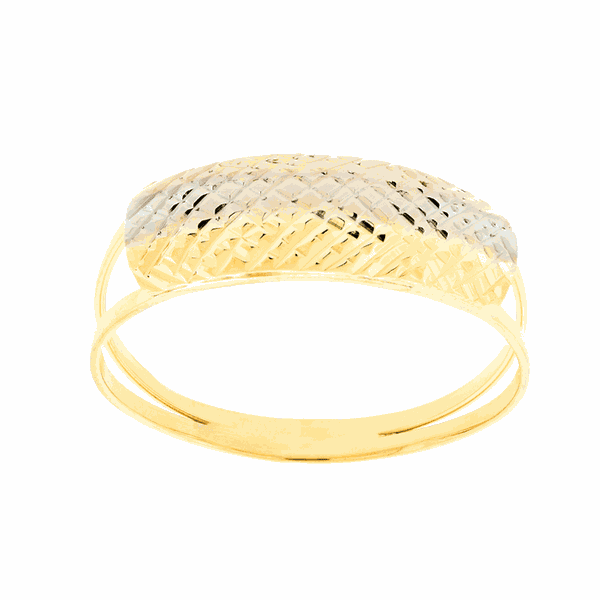 Anel de Ouro 18K Chapa Tricolor com Diamantado