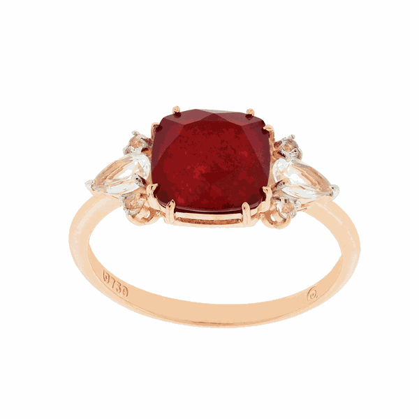 Anel em Ouro Rosé 18K com Pedra de Quartzito Vermelho