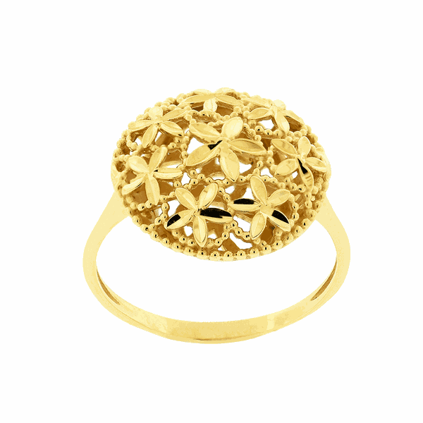 Anel Ouro 18K Círculo Flores Diamantado