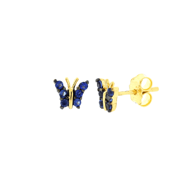 Brinco Ouro 18K Borboleta Pequeno Zircônias Azuis