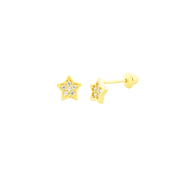 Brinco de Ouro 18K Estrela Baby Pedras de Zirconia