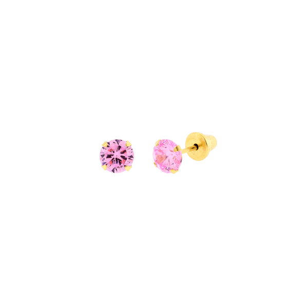 Brinco de Ouro Infantil Zirconia Rosa 4mm
