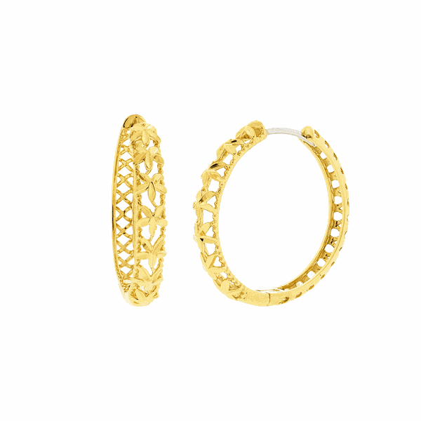 Brinco de Argola Ouro 18K Detalhe Flores