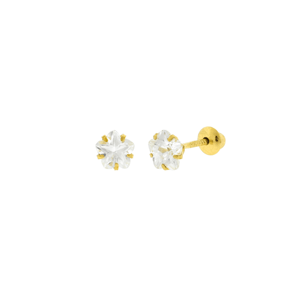 Brinco de Ouro 18K Zircônia Flor 4mm