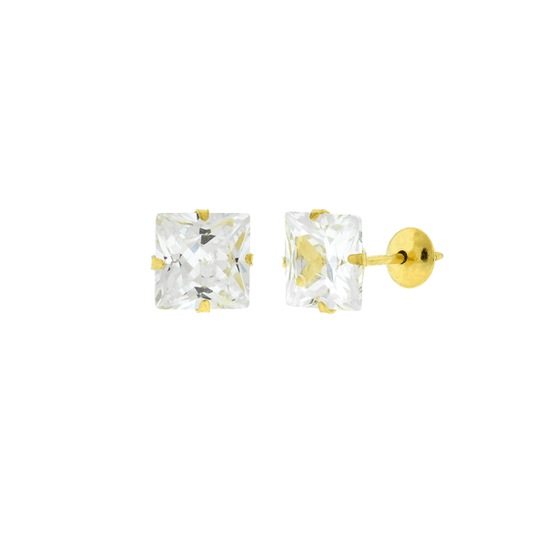 Brinco de Ouro 18K Pedra de Zircônia Carre 6 x 6mm