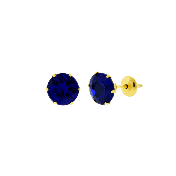 Brinco de Ouro 18K com Pedra de Zircônia Azul 6mm