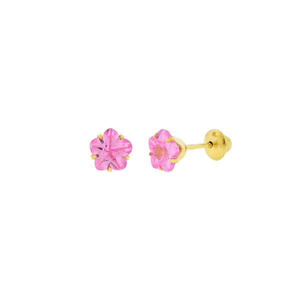 Brinco de Ouro 18K Zircônia Flor Rosa 5mm