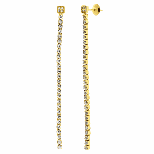 Brinco de Ouro 18K Riviera com Zircônias Longo - MI22883 - MICHELETTI JOIAS