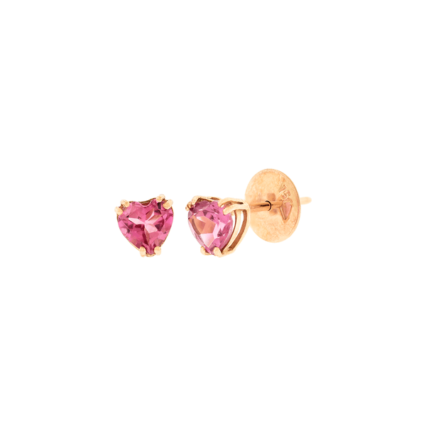 Brinco em Ouro Rosé 18K Coração de Turmalina Rosa