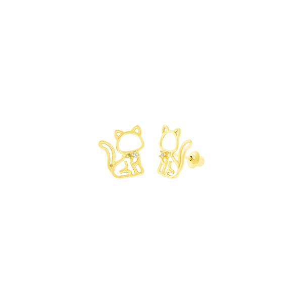 Brinco de Ouro 18K Gato com Zirconia