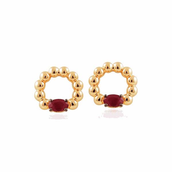Brinco de Ouro 18K Bolinhas com Pedras de Rubi - MI23195 - MICHELETTI JOIAS
