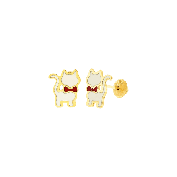 Brinco Infantil de Ouro 18K Gatinho Esmaltado 