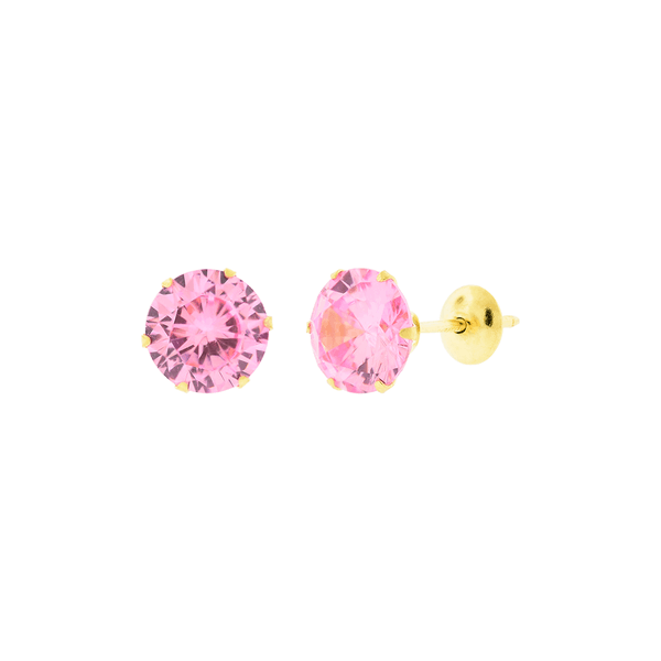 Brinco de Ouro 18K Pedra de Zirconia Rosa 6mm