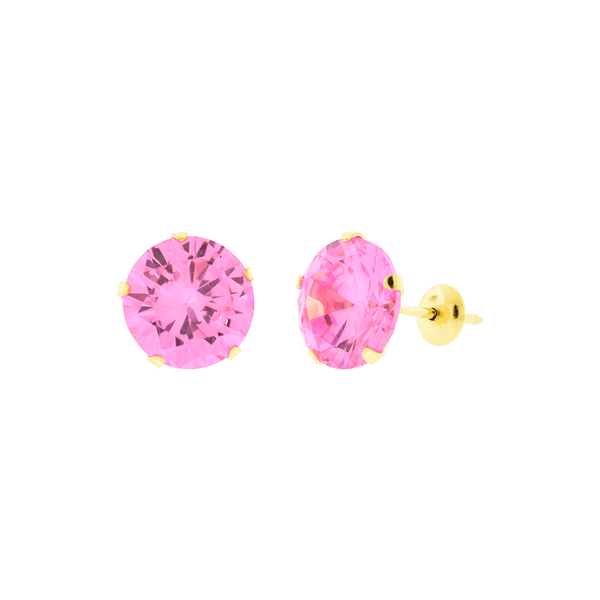 Brinco de Ouro 18K Zircônia Rosa 8mm