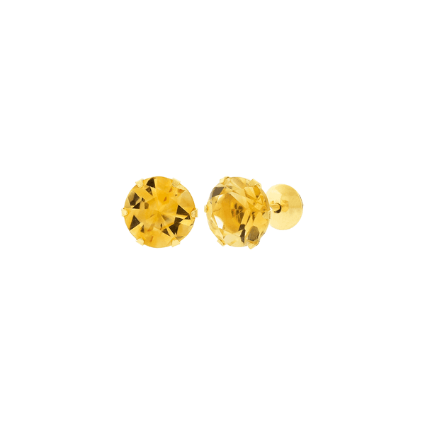 Brinco de Ouro 18K Pedra Citrino 6mm