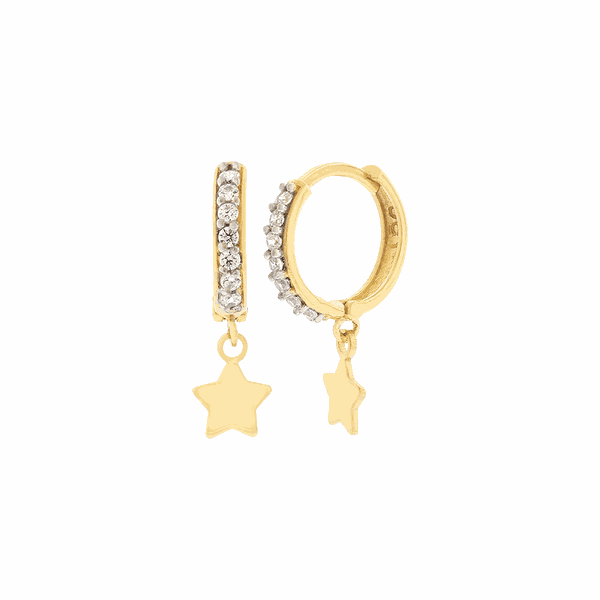 Brinco de Ouro 18K Argola com EStrela e Zircônias 11mm