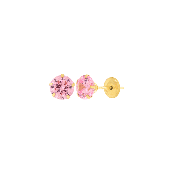 Brinco de Ouro 18K Zircônia Rosa 5mm