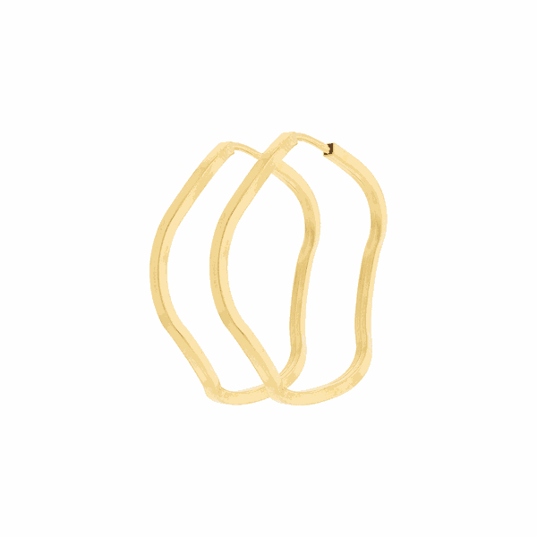 Brinco Argola Ouro Amarelo 18K Ondulado Fio Quadrado 2,4cm 