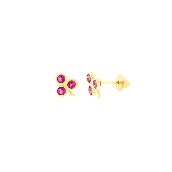 Brinco de Ouro 18K Infantil Cacho de Uva Zirconias Vermelhas