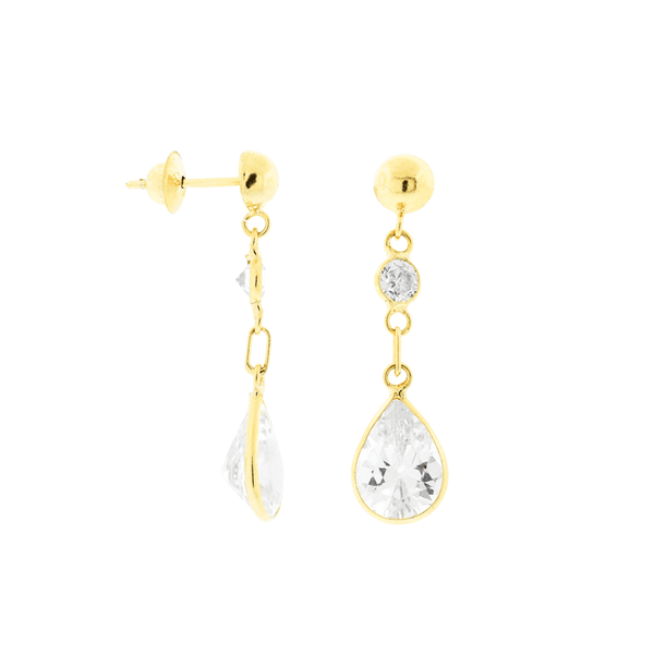 Brinco de Ouro 18K Zirconias Pendentes - MI9328 - MICHELETTI JOIAS
