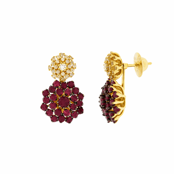 Brinco Ouro 18K Buquê Duplo Diamantes e Rubis - MI21320 - MICHELETTI JOIAS
