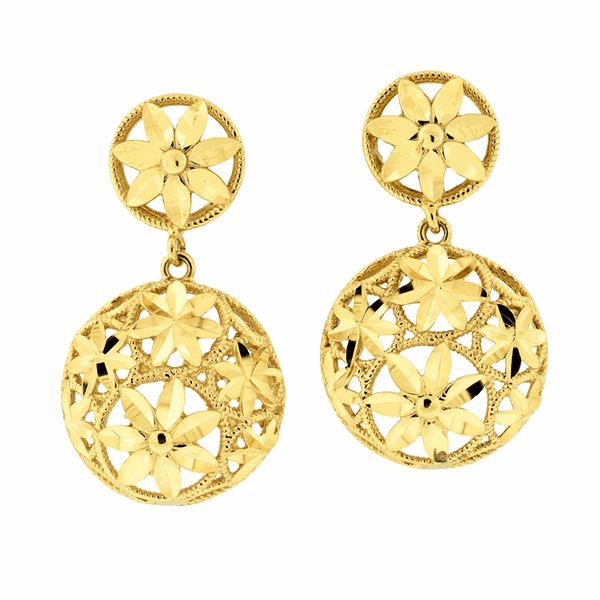 Brinco Pendente Detalhe Flores em Ouro 18K - MI16988 - MICHELETTI JOIAS