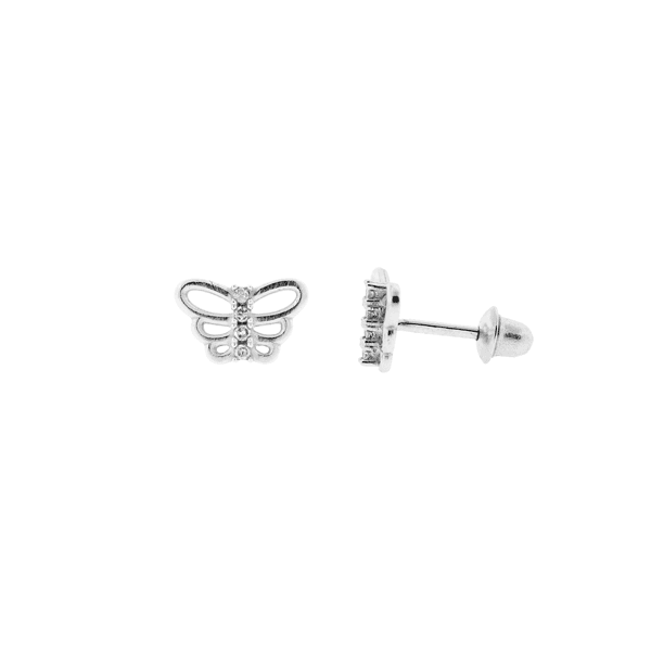 Brinco Infantil Borboleta com Brilhantes em Ouro Branco 18K ... - MICHELETTI JOIAS