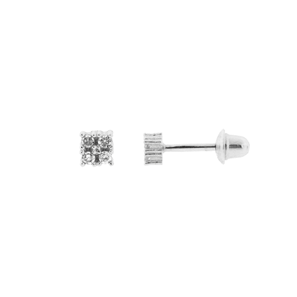 Brinco Infantil Quadrado Mini com Brilhantes Ouro Branco 18K... - MICHELETTI JOIAS