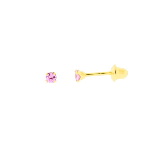 Brinco com Zirconia Rosa Ouro 18K - 2mm