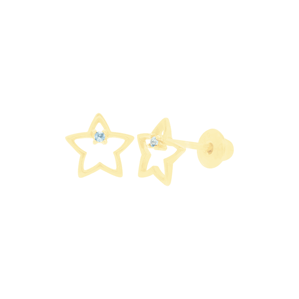 Brinco Infantil Estrela com Zircônia Azul Ouro 18K