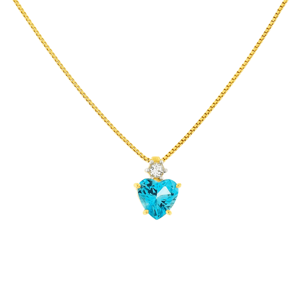 Gargantilha Ouro 18K Coração Pedra de Topázio Azul