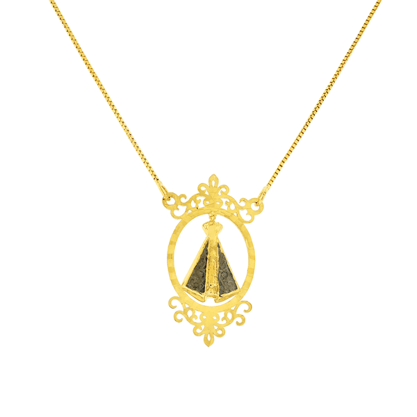 Gargantilha de Ouro 18K Pingente de Nossa Senhora Aparecida Oval