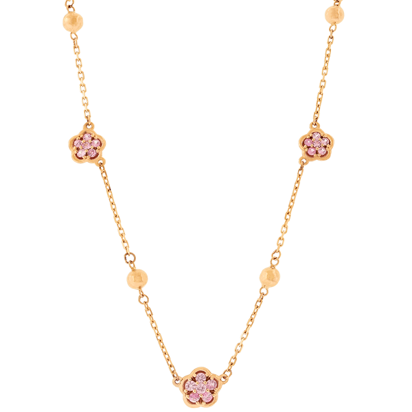 Gargantilha de Ouro Rosé 18K com Flores de Safira Rosa