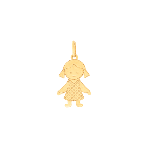 Pingente Filha Menina de Ouro 18K Vestido Xadrez