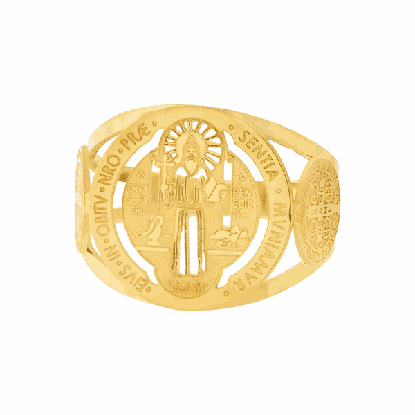 Anel de Ouro Amarelo 18K São Bento Grande 3 Medalhas - MI264... - MICHELETTI JOIAS