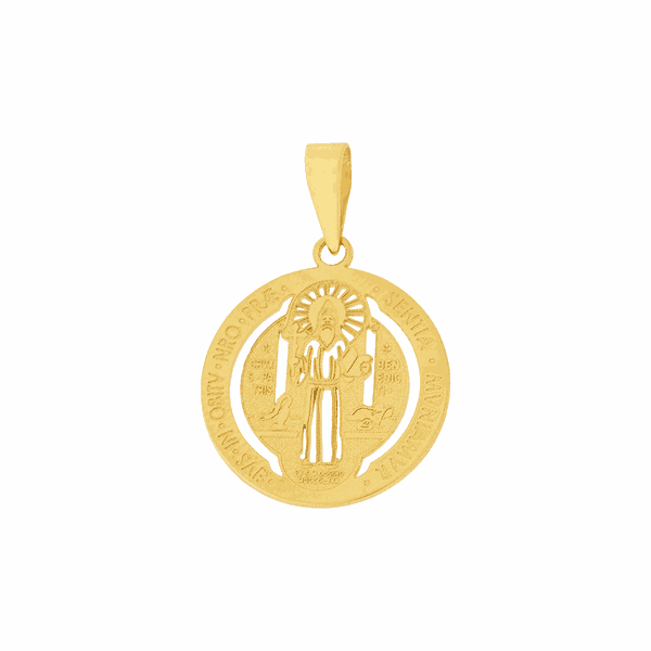 Pingente em Ouro 18K Medalha Religiosa São Bento Vazada 1,5cm