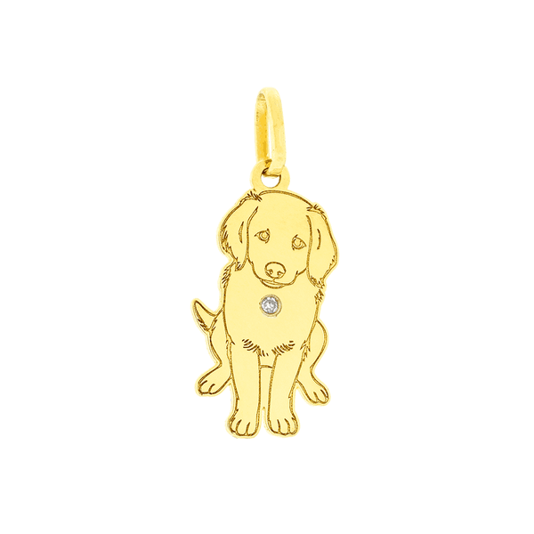 Pingente Ouro 18K Cachorro Golden Retriever com Brilhante