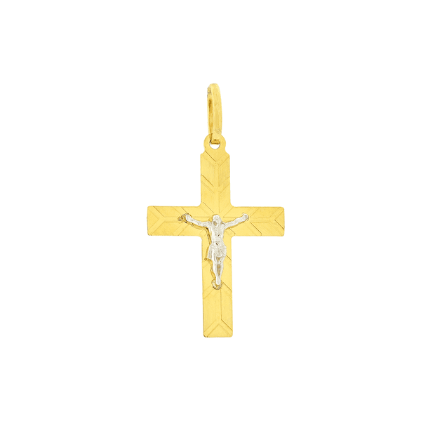 Pingente Crucifixo Ouro 18K Chapa Bicolor