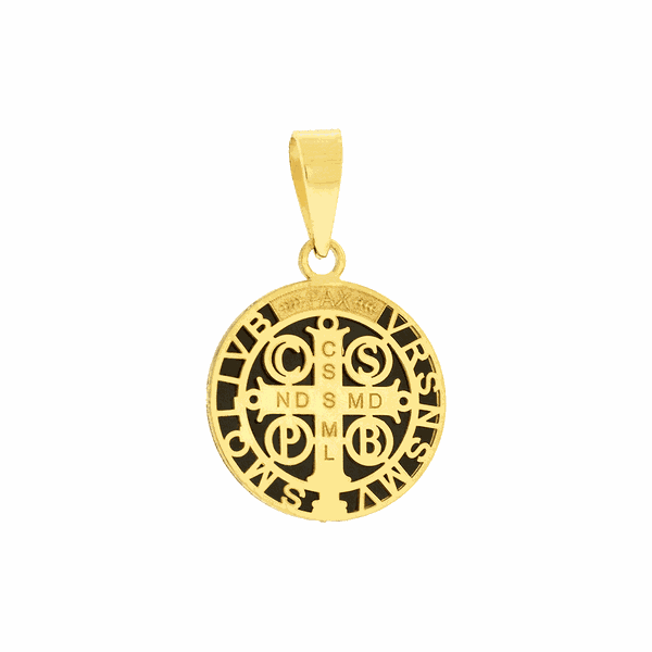 Pingente Ouro 18K Medalha de São Bento Aplique de Resina Pequeno