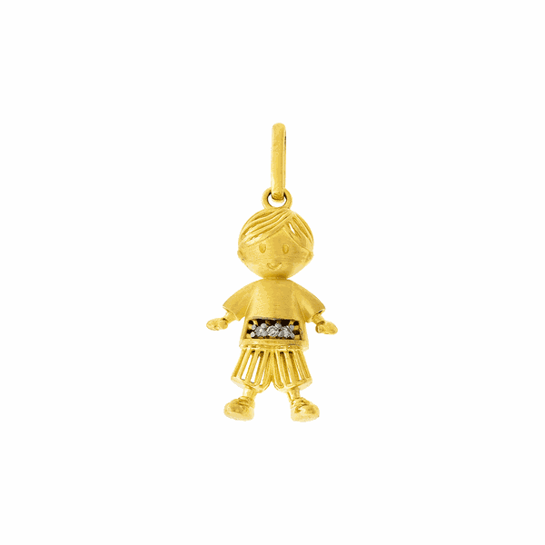 Pingente Ouro 18K Filho Menino Roupinha com Brilhantes