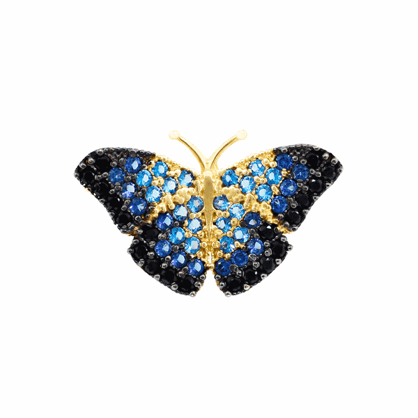 Pingente Borboleta Azul Zircônias Coloridas Ouro 18K